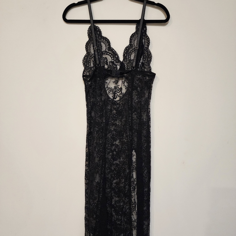 Slip Midi Dress Lace Black High Thigh Slit Coachella Wear Burning Man Dress - Picture 2 of 5